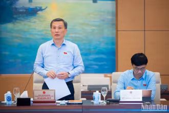 Chủ nhiệm Ủy ban Khoa học, Công nghệ và Môi trường Lê Quang Huy báo cáo tóm tắt kết quả giám sát trong phiên họp sáng 12/10. (Ảnh: DUY LINH)