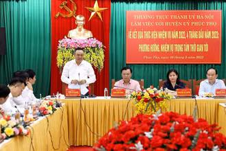  Thường trực Thành ủy Hà Nội làm việc với Huyện ủy Phúc Thọ, sáng 10/5.