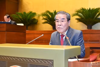 Trưởng Ban Dân nguyện thuộc Ủy ban Thường vụ Quốc hội Dương Thanh Bình trình bày báo cáo kết quả giám sát việc giải quyết kiến nghị của cử tri gửi đến Kỳ họp thứ 6. (Ảnh: LINH KHOA)