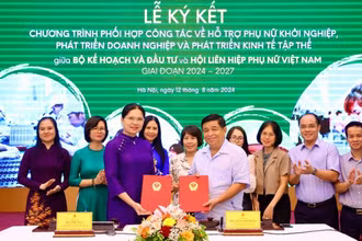 Bộ trưởng Kế hoạch và Đầu tư Nguyễn Chí Dũng và Chủ tịch Hội Liên hiệp Phụ nữ Việt Nam Hà Thị Nga ký kết Chương trình phối hợp công tác giữa hai cơ quan giai đoạn 2024-2027.