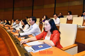 Các đại biểu Quốc hội biểu quyết thông qua Nghị quyết về dự toán ngân sách nhà nước năm 2023 trong phiên họp chiều 11/11. (Ảnh: THỦY NGUYÊN)