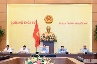 Chủ tịch Quốc hội Vương Đình Huệ chủ trì phiên họp của Ủy ban Thường vụ Quốc hội chiều 14/6. (Ảnh: DUY LINH)