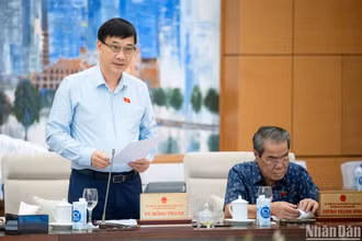 Chủ nhiệm Ủy ban Kinh tế của Quốc hội Vũ Hồng Thanh báo cáo tại phiên họp của Ủy ban Thường vụ Quốc hội sáng 9/10. (Ảnh: DUY LINH)