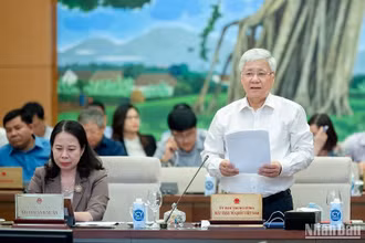 Chủ tịch Ủy ban Trung ương Mặt trận Tổ quốc Việt Nam Đỗ Văn Chiến trình bày dự thảo báo cáo tổng hợp ý kiến của cử tri và nhân dân. (Ảnh: DUY LINH)