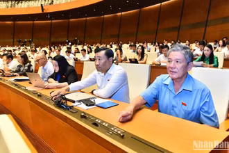 Các đại biểu Quốc hội biểu quyết thông qua Nghị quyết về phê chuẩn quyết toán ngân sách nhà nước năm 2021. (Ảnh: ĐĂNG KHOA)