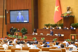 Bộ trưởng Tư pháp Lê Thành Long trả lời chất vấn tại Phiên họp thứ 25 của Ủy ban Thường vụ Quốc hội. (Ảnh: DUY LINH)