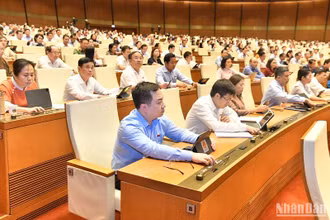 Các đại biểu Quốc hội bấm nút biểu quyết thông qua Luật Sửa đổi, bổ sung một số điều của Luật Công an nhân dân. (Ảnh: ĐĂNG KHOA)