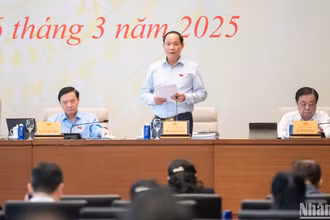 Phó Chủ tịch Quốc hội Trần Quang Phương phát biểu bế mạc Hội nghị đại biểu Quốc hội hoạt động chuyên trách lần thứ 7, nhiệm kỳ khóa XV. (Ảnh: DUY LINH)