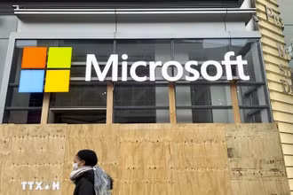 Biểu tượng Microsoft tại New York, Mỹ. (Ảnh: Kyodo/TTXVN)