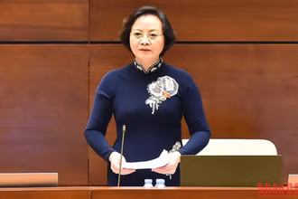 Bộ trưởng Nội vụ Phạm Thị Thanh Trà trả lời chất vấn của đại biểu Quốc hội trong phiên họp sáng 5/11. (Ảnh: THỦY NGUYÊN)