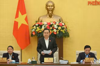 Chủ tịch Quốc hội Trần Thanh Mẫn phát biểu khai mạc Phiên họp thứ 42 của Ủy ban Thường vụ Quốc hội. (Ảnh: DUY LINH)