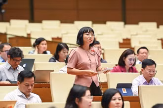 Đại biểu Quốc hội Nguyễn Thị Việt Nga (đoàn Hải Dương) cho ý kiến vào dự thảo Luật Kinh doanh bất động sản (sửa đổi). (Ảnh: DUY LINH) 