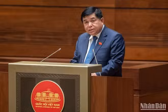 Bộ trưởng Kế hoạch và Đầu tư Nguyễn Chí Dũng trình bày Tờ trình của Chính phủ trong phiên họp chiều 23/5. (Ảnh: ĐĂNG KHOA)