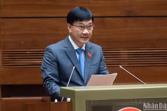 Chủ nhiệm Ủy ban Kinh tế của Quốc hội Vũ Hồng Thanh trình bày báo cáo thẩm tra dự án Luật sửa đổi, bổ sung một số điều của Luật Đấu giá tài sản. (Ảnh: ĐĂNG KHOA)