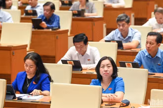 Các đại biểu dự phiên thảo luận ở hội trường về dự án Luật Bảo hiểm xã hội (sửa đổi) sáng 27/5. (Ảnh: DUY LINH) 