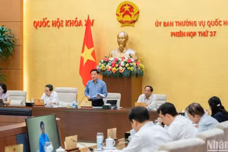 Phó Chủ tịch Quốc hội Nguyễn Khắc Định điều hành nội dung phiên họp. (Ảnh: DUY LINH)