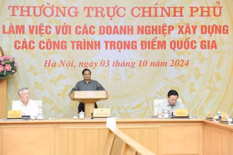 Thủ tướng Phạm Minh Chính chủ trì buổi làm việc của Thường trực Chính phủ với các doanh nghiệp xây dựng các công trình trọng điểm quốc gia. (Ảnh: Trần Hải)