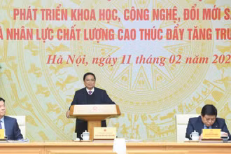 Thủ tướng Phạm Minh Chính chủ trì Hội nghị phát triển khoa học, công nghệ, đổi mới sáng tạo và nhân lực chất lượng cao thúc đẩy tăng trưởng kinh tế. (Ảnh: TRẦN HẢI)