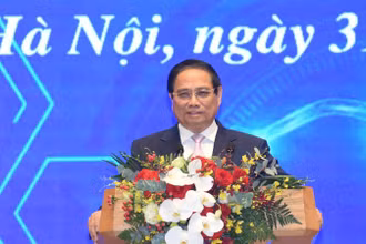 Thủ tướng Chính phủ Phạm Minh Chính phát biểu ý kiến tại Lễ khai trương Cổng Pháp luật quốc gia. (Ảnh: TRẦN HẢI)