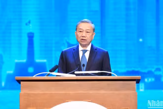 Tổng Bí thư Tô Lâm phát biểu thông điệp chính sách tại Hội nghị P4G Việt Nam 2025. (Ảnh: DUY LINH)