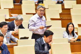 Đại biểu Lê Văn Thìn - Đoàn đại biểu Quốc hội tỉnh Phú Yên phát biểu. (Ảnh: THỦY NGUYÊN) 