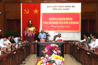 Đồng chí Ðỗ Văn Chiến, Bí thư Trung ương Ðảng, Chủ tịch Ủy ban Trung ương Mặt trận Tổ quốc Việt Nam phát biểu chỉ đạo tại buổi làm việc. (Ảnh: tienphong.vn)