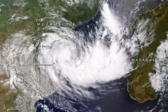 Bão Filipo đã đổ bộ vào Mozambique tại khu vực thành phố Inhassoro. (Ảnh: NASA)