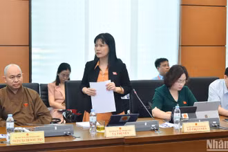 Đại biểu Tạ Thị Yên - Đoàn đại biểu Quốc hội tỉnh Điện Biên phát biểu tại buổi thảo luận tổ. (Ảnh: THỦY NGUYÊN) 