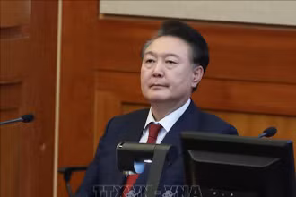 Tổng thống Hàn Quốc Yoon Suk Yeol tại Tòa án Hiến pháp ở Seoul ngày 20/2/2025. (Ảnh: THX/TTXVN)