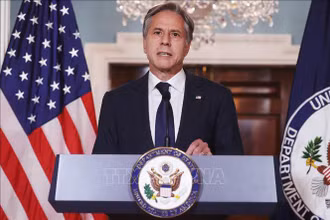 Ngoại trưởng Mỹ Antony Blinken phát biểu tại Washington, DC. (Ảnh: AFP/TTXVN)