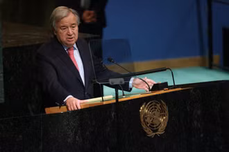 Tổng Thư ký Liên hợp quốc Antonio Guterres phát biểu khai mạc Phiên thảo luận chung Cấp cao của Đại hội đồng Liên hợp quốc ở New York, Mỹ ngày 20/9/2022. (Ảnh: Reuters)