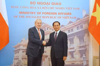 Bộ trưởng Ngoại giao Bùi Thanh Sơn và Bộ trưởng Ngoại giao Chile Alberto Van Klaveren. (Ảnh: TRUNG HƯNG) 