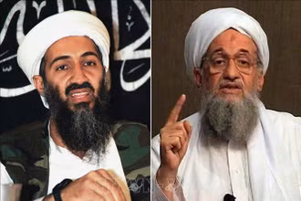 Chân dung thủ lĩnh mạng lưới khủng bố quốc tế al-Qaeda Osama Bin Laden (trái) ngày 8/8/1998 và thủ lĩnh kế nhiệm Ayman al-Zawahiri, ngày 8/6/2011. (Ảnh tư liệu: AFP/TTXVN)