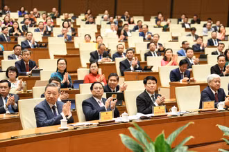 Lãnh đạo Đảng, Nhà nước cùng các đại biểu Quốc hội tại phiên bế mạc Kỳ họp thứ 7, Quốc hội khóa XV. (Ảnh: DUY LINH)