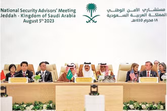 Đại diện của Trung Quốc, Saudi Arabia và Mỹ tham dự cuộc đàm phán về hòa bình cho Ukraine tại Jeddah ngày 5/8. Ảnh | REUTERS