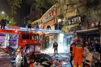 Hiện trường đám cháy. (Ảnh: CGTN Global Watch News)