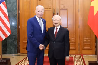 Tổng Bí thư Nguyễn Phú Trọng và Tổng thống Hoa Kỳ Joe Biden trước khi tiến hành hội đàm, chiều 10/9/2023. (Ảnh: TTXVN)
