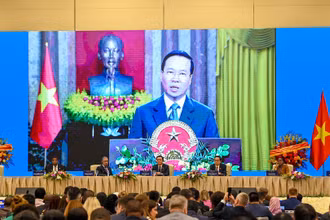 Chủ tịch nước Võ Văn Thưởng gửi thông điệp tới Hội nghị Nghị sĩ trẻ toàn cầu lần thứ 9. (Ảnh: DUY LINH)