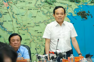 Phó Thủ tướng Chính phủ Trần Lưu Quang, Trưởng Ban Chỉ đạo quốc gia về Phòng chống thiên tai, Chủ tịch Ủy ban quốc gia Ứng phó sự cố thiên tai và Tìm kiếm cứu nạn phát biểu chỉ đạo cuộc họp.