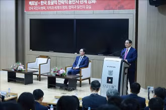 Thủ tướng Phạm Minh Chính phát biểu về chính sách của Việt Nam tại Đại học Quốc gia Seoul, ngày 3/7/2024. Ảnh: Dương Giang/TTXVN