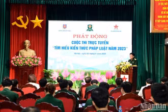 Thiếu tướng Hàn Mạnh Thắng phát biểu tại lễ phát động cuộc thi.