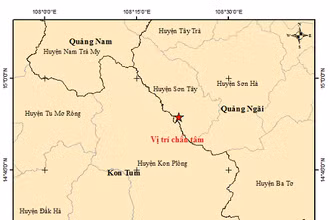 Tâm chấn trận động đất mới nhất xảy ra sáng 30/5 tại tỉnh Quảng Ngãi. (Ảnh: Viện Vật lý Địa cầu)