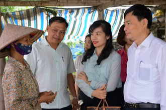 Đoàn giám sát thực tế tại một hộ dân xã Yên Đồng, huyện Yên Mô, tỉnh Ninh Bình. (Ảnh: TRƯỜNG GIANG)
