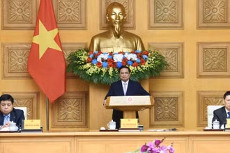 Thủ tướng Phạm Minh Chính phát biểu tại cuộc Toạ đàm với các doanh nghiệp Trung Quốc. 