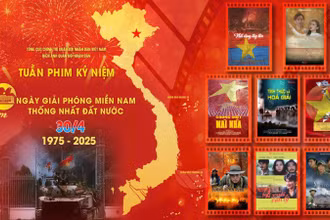 Poster giới thiệu Tuần phim Kỷ niệm 50 năm Ngày giải phóng miền nam, thống nhất đất nước của Điện ảnh Quân đội nhân dân.