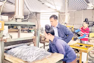 Đại diện Ủy ban nhân dân thành phố Điện Biên Phủ kiểm tra cơ sở chế biến miến dong tại xã Nà Tấu.