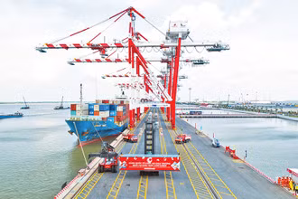 Phát triển logistics, hệ thống cảng biển là điểm nhấn để thu hút đầu tư của Long An. Trong ảnh: Một góc Cảng quốc tế Long An.