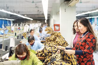 Nữ doanh nhân Ninh Thị Ty, Chủ tịch HĐQT Tập đoàn Hồ Gươm (người đứng đầu tiên bên phải) được mệnh danh là "nữ tướng của ngành may" với hai lần vực dậy các công ty may trên bờ vực phá sản. 
