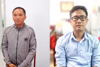 Bị can Ngô Ngọc Quyền (bên trái) và Nguyễn Quốc Huy. 