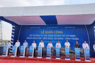 Lãnh đạo các bộ, ngành và địa phương phát lệnh khởi công dự Dự án đầu tư xây dựng đường Hồ Chí Minh đoạn Rạch Sỏi-Bến Nhất, Gò Quao-Vĩnh Thuận.